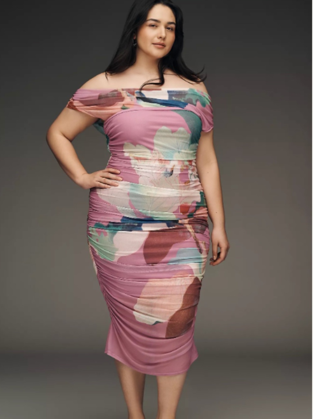 Anthropologie Loretta Off-Shoulder Mesh Slim Midi Dress Sz XL Light Purple NWT